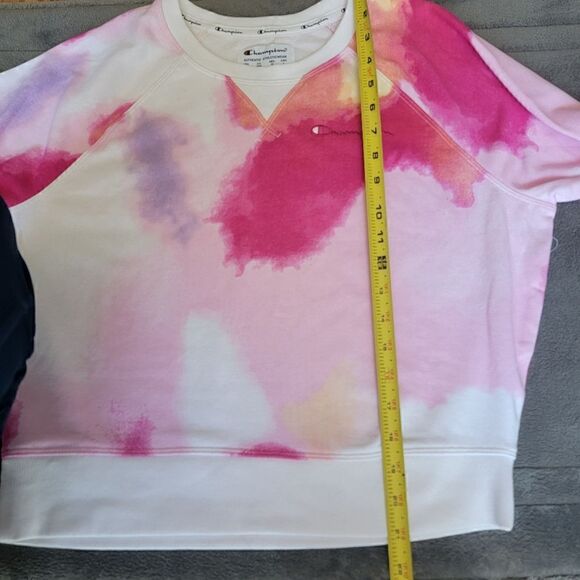 CHAMPION CAMPUS FRENCH TERRY CREWNECK SWEATSHIRT IN WHITE NEON WATERCOLOR SIZE M - Picture 9 of 11